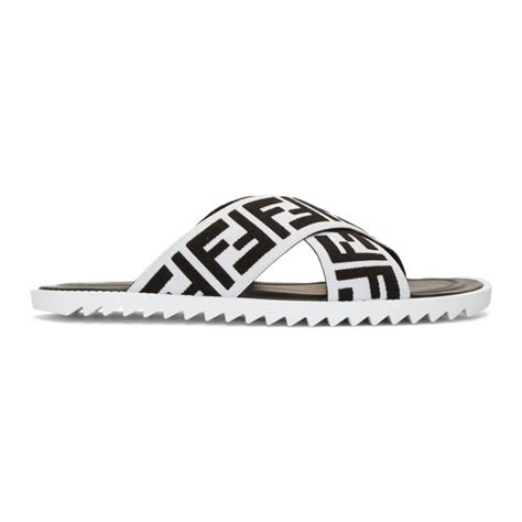 black and white fendi slides